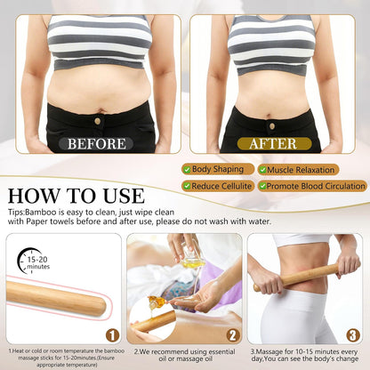 Bamboo Massage Sticks,Guasha Massage Roller Tool for Body Shaping & Relaxing Muscles 5pcs (0.59Inch*15Inch)