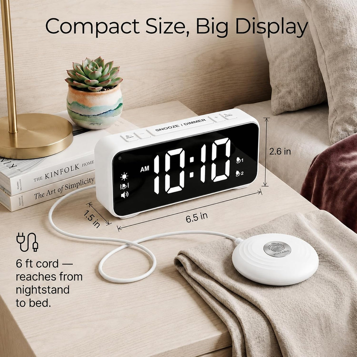 Vibrating Bed Shaker Alarm Clock for Deaf & Hard of Hearing, Black