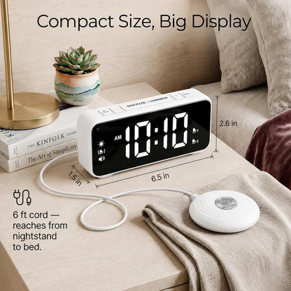 Vibrating Bed Shaker Alarm Clock for Deaf & Hard of Hearing, Black