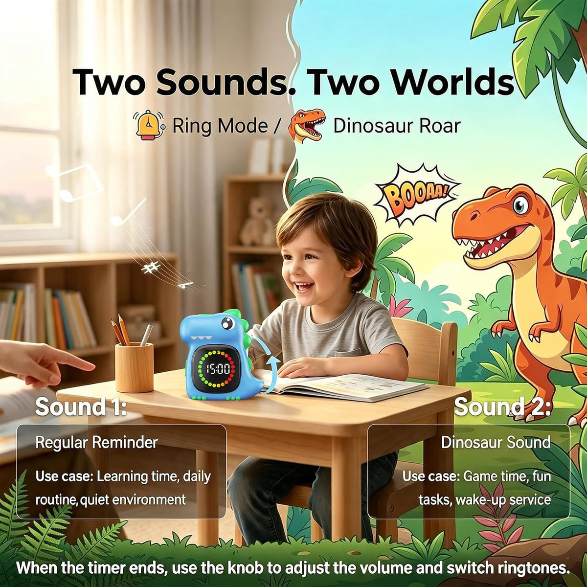 Pink Dinosaur Visual Timer for Kids, Girls Potty Training Timer