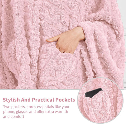 Wearable Blanket Sherpa Fleece Shawl Blanket with Pockets Blanket Poncho Cape for Adults, Cozy Shawl TV Throw Blankets