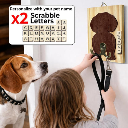 Dog Leash Holder Wall Mount, Pet Harness Hanger with Scrabble Letters, Dog Collar Organizer for Entryway, Memorial Cat Leash Holder for Wall, Pet Loss Gifts, Keepsake, Home Decor PF212-NAT