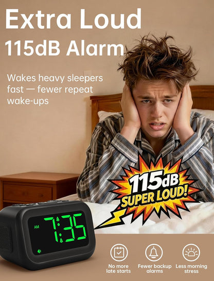 AuroraCalm Extra Loud Alarm Clock: 115dB On-Time Wake-Up