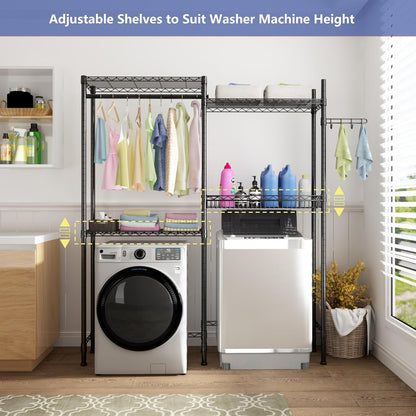 Golpart Laundry Organizer Shelves Over the Washer and Dryer Storage Shelf | Heavy Duty Laundry Room Organization Clothes Drying Rack Adjustable Height Wire Shelving and Wire Basket with Hanger Rod