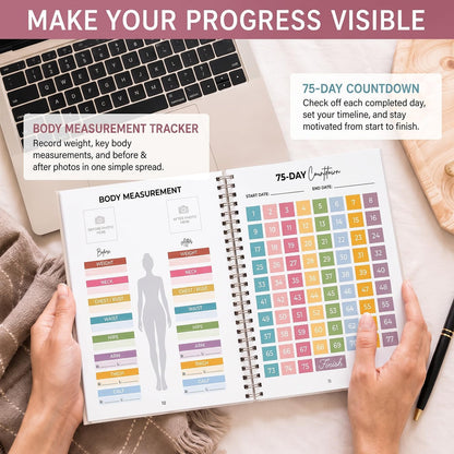 75 Soft Challenge Journal for Women | Daily Habit Tracker A5 Spiral 75-Day Habit Tracker Planner, 106-Page Full-Color Daily Logs, Weekly Reviews, Meal Water Workout Reading Tracker