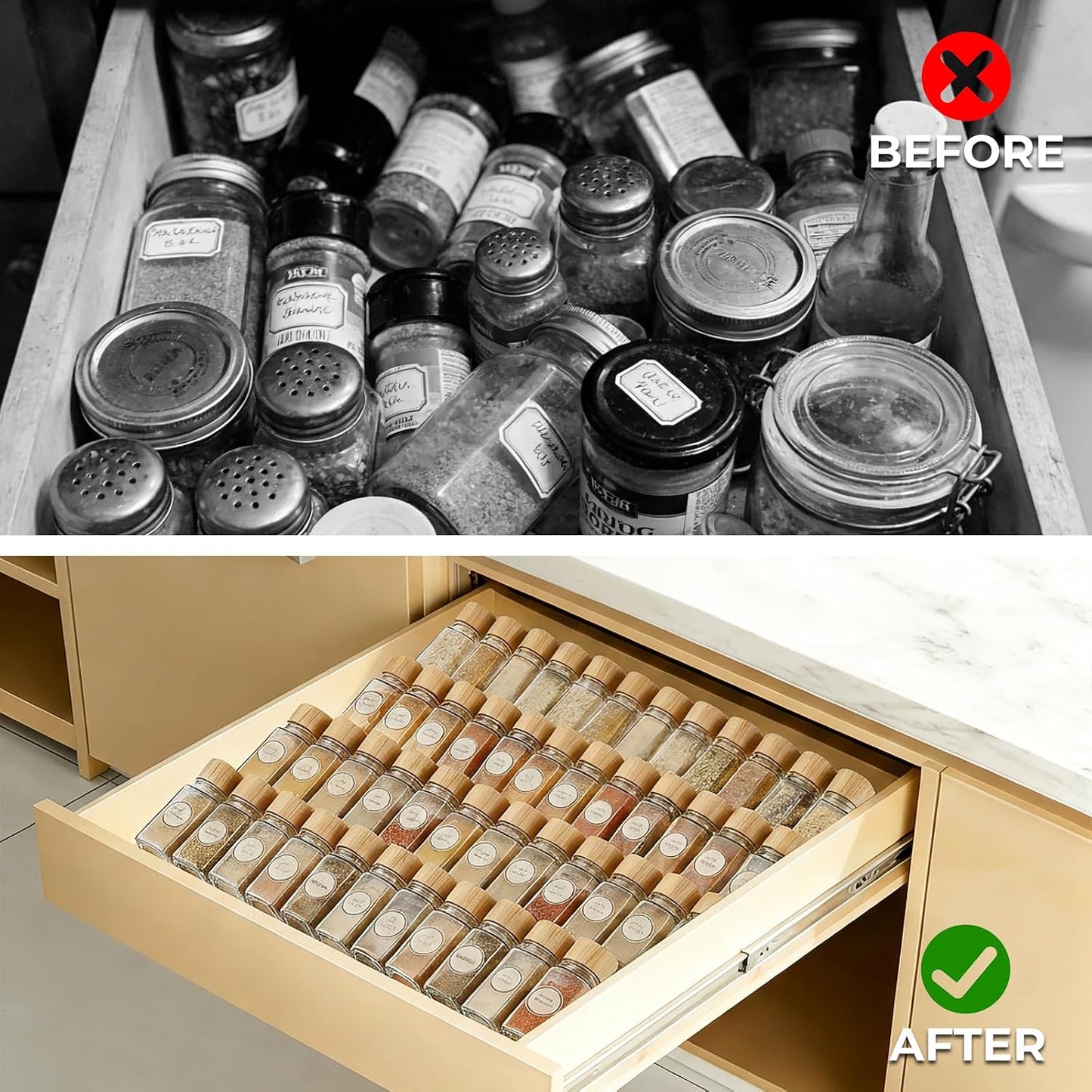UFORU Acrylic Drawer Spice Organizer 4 Pack,Expandable 11‑22" Tray | Clear Tiered Spice Rack for Drawer,Seasoning Organizer,Hold Up to 24 Standard Spice Jars,No Assembly,Jars Not Included