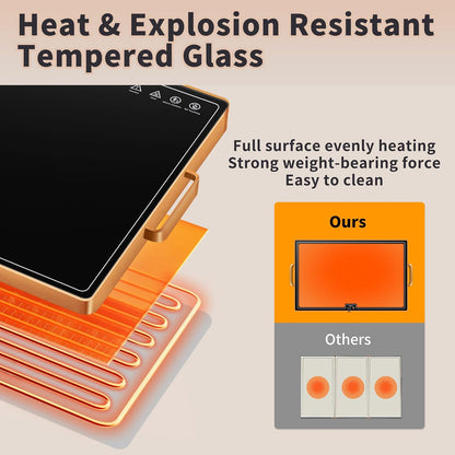 Warming Mat for Food,Extra Long 40"x12",Tempered Glass Warming Tray, Black