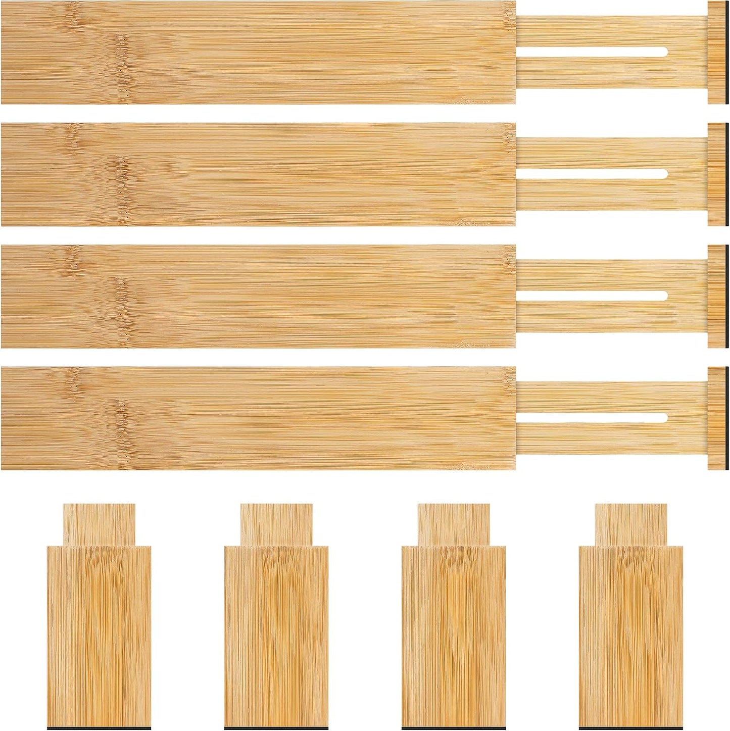 4 Pack Bamboo Drawer Dividers Organizer with Inserts 2.6'' High | Expandable from 12.5-21.7", Adjustable Drawer Organizer Separators for Utensils, Clothing, Office, Dresser, Bedroom, (Beige)