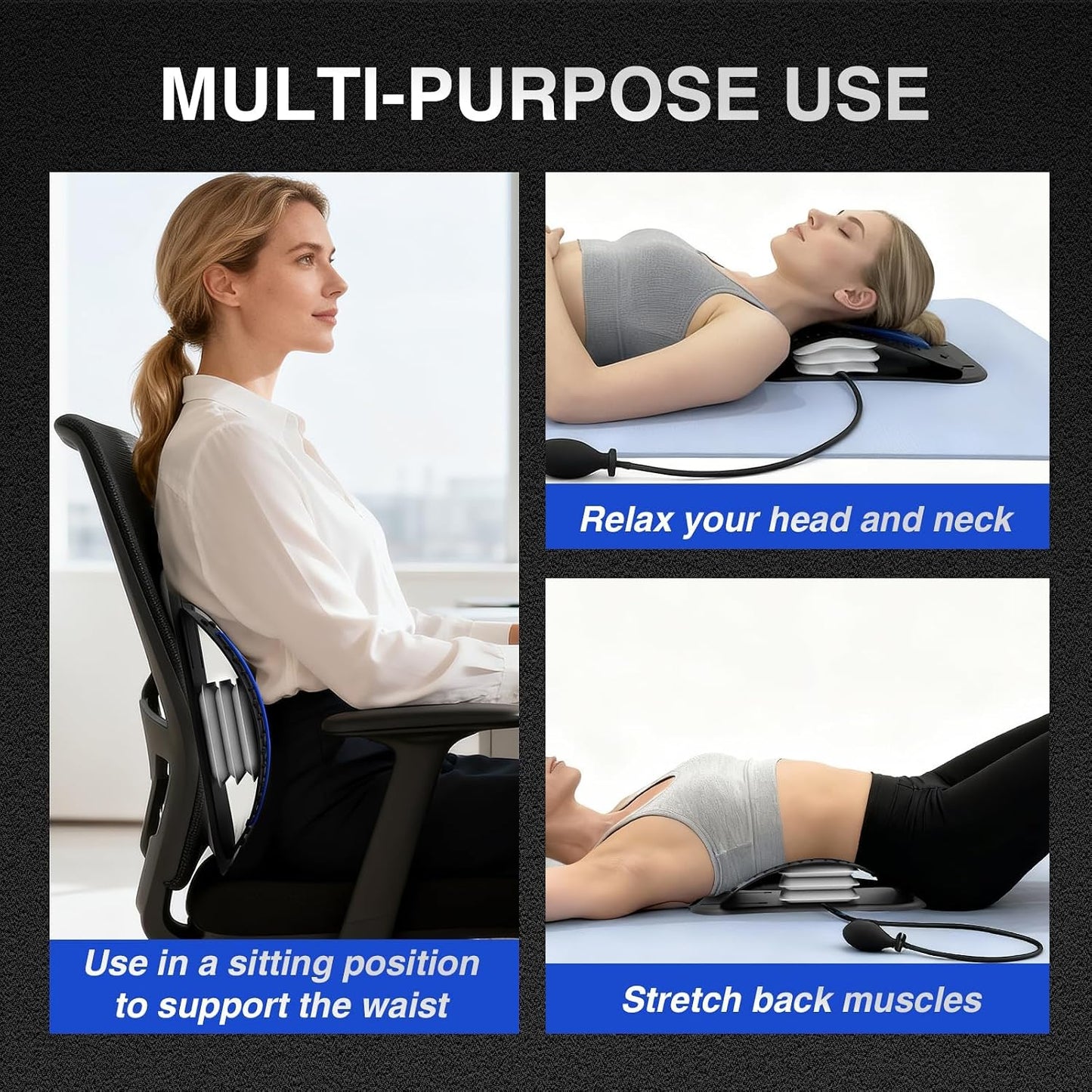 Back Stretcher for Lower Back Pain Relief, Adjustable Lumbar Traction Device, Ergonomic Spine Board with Acupressure Points, Back Massager for Spinal Decompression and Scoliosis