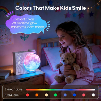 AIRIVO Alarm Clock for Bedrooms, Sunrise Alarm Clock Wake Up Light for Kids Teens, White Noise Sound Machine, Moon Light Dual Alarms for Heavy Sleepers, Night Light Clock for Preppy Room Decor