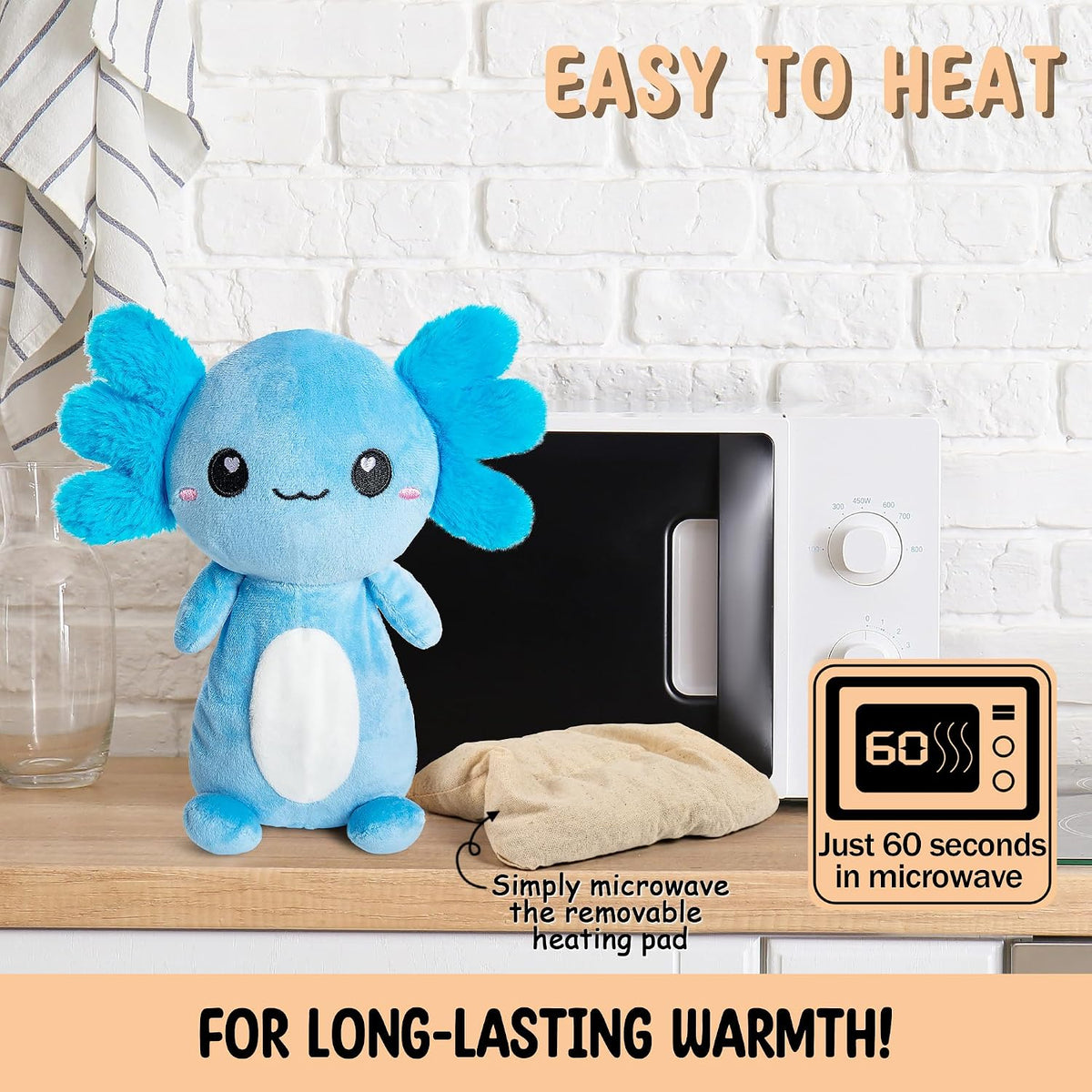 Axolotl Unscented 2Lbs Heating Pad for Neck Shoulders and Back Wrap Microwavable, Heatable 22.5" Cute Warm Stuffed Animals Neck Warmer - Axolotl Gifts for Women Girls and Kids