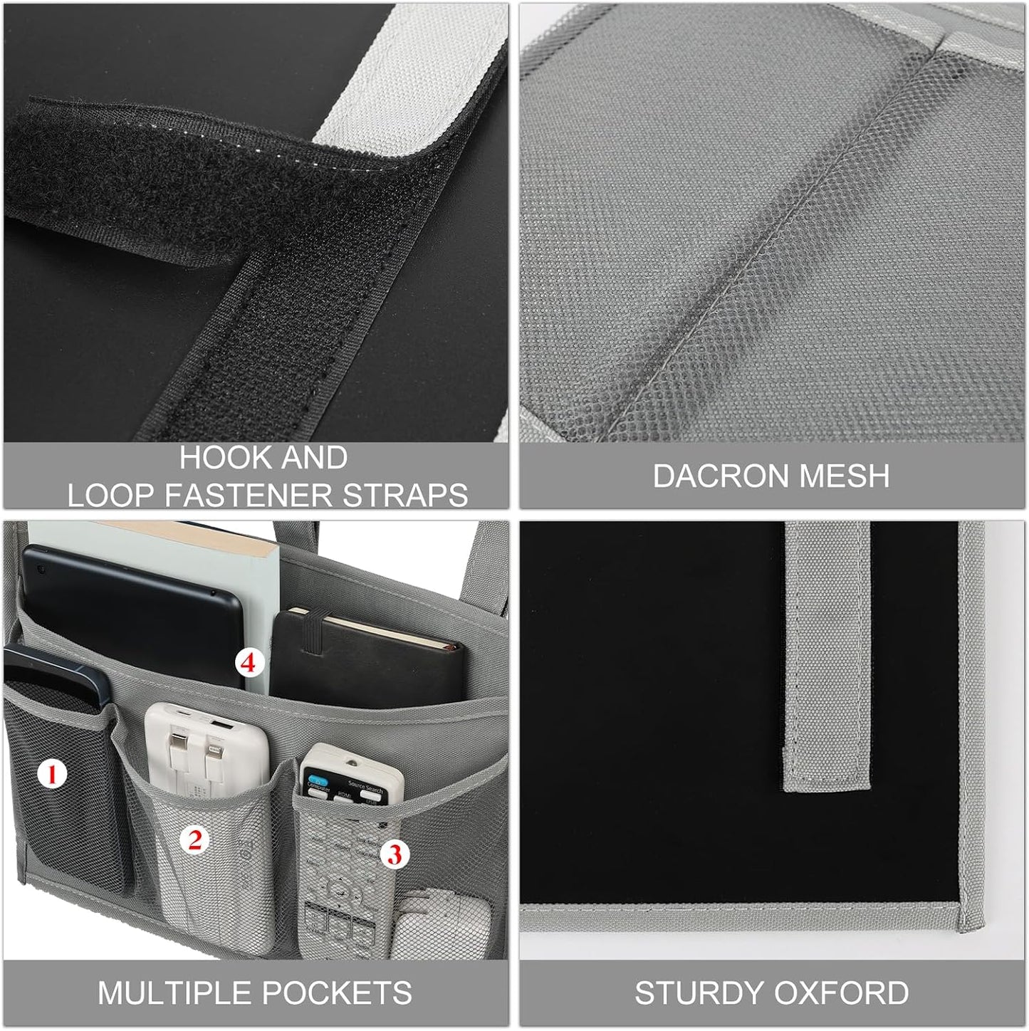 Surblue Bedside Caddy Bed Organizer Hanging Storage Bag for Hospital Beds Bunk Rooms Baby College Dorm Bed Rails Camp Wheelchairs,4 Pockets,Black