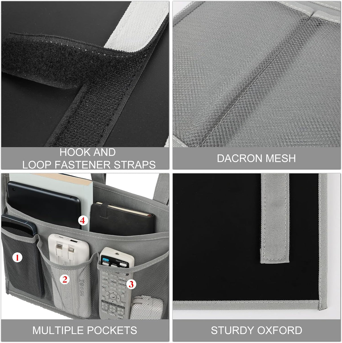 Surblue Bedside Caddy Bed Organizer Hanging Storage Bag for Hospital Beds Bunk Rooms Baby College Dorm Bed Rails Camp Wheelchairs,4 Pockets,Black