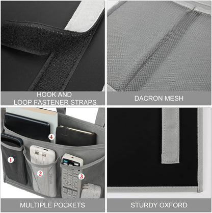 Surblue Bedside Caddy Bed Organizer Hanging Storage Bag for Hospital Beds Bunk Rooms Baby College Dorm Bed Rails Camp Wheelchairs,4 Pockets,Black