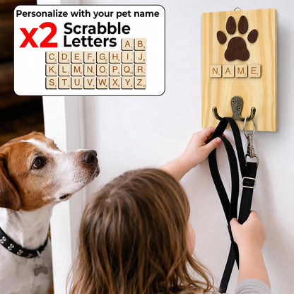 Dog Leash Holder Wall Mount, Pet Harness Hanger with Scrabble Letters, Dog Collar Organizer for Entryway, Memorial Cat Leash Holder for Wall, Pet Loss Gifts, Keepsake, Home Decor PF212-NAT