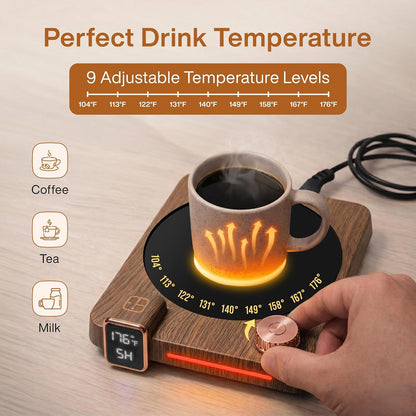 Coffee Mug Warmer for Desk, 40W Electric Cup Warmer with Digital Display, 9 Temp Settings, 1–12H Timer & Auto On/Off, LED Display Candle & Beverage Warmer Plate.