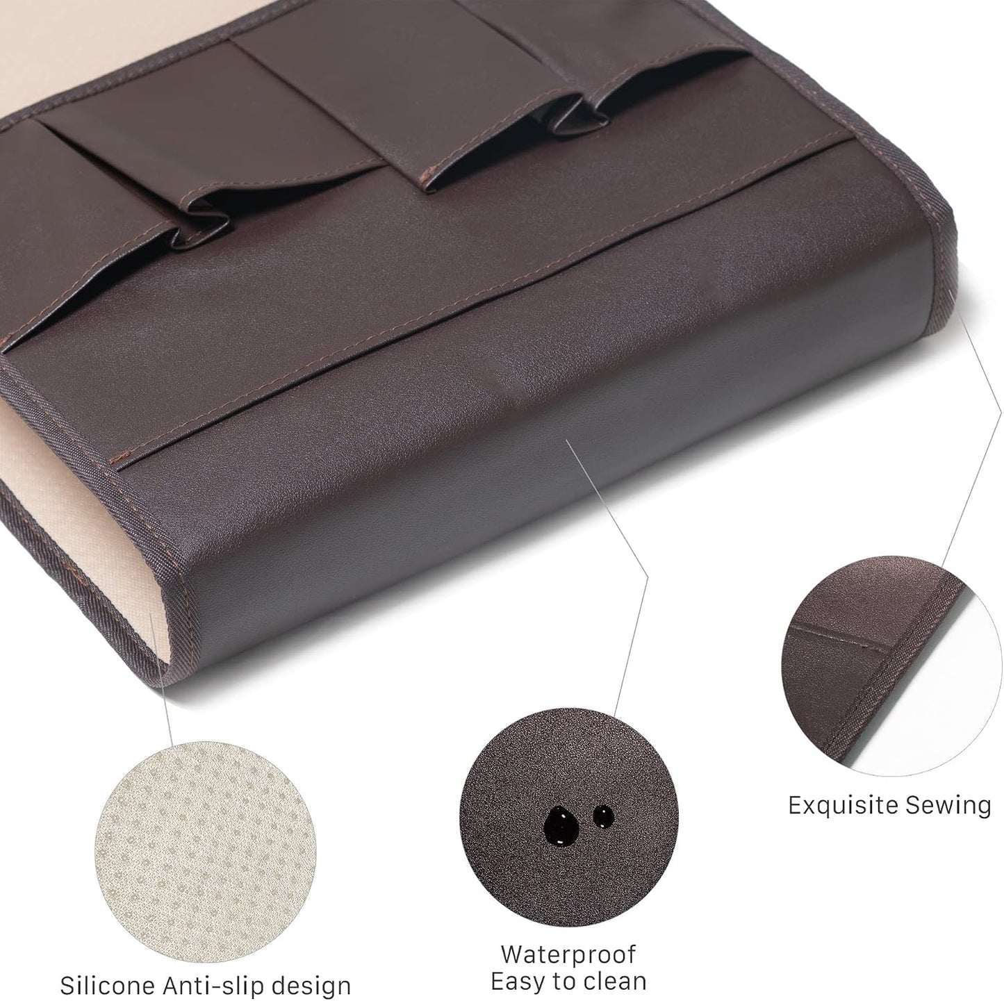 PU Leather Sofa Armrest Organizer, Armchair Magazine Holders, Waterproof Remote Holder for Recliner Couch with 1 Large Pocket, 4 Small Pockets for Magazine, Remote, Phone, Ipad, Books (brown)