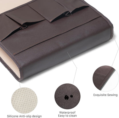 PU Leather Sofa Armrest Organizer, Armchair Magazine Holders, Waterproof Remote Holder for Recliner Couch with 1 Large Pocket, 4 Small Pockets for Magazine, Remote, Phone, Ipad, Books (brown)