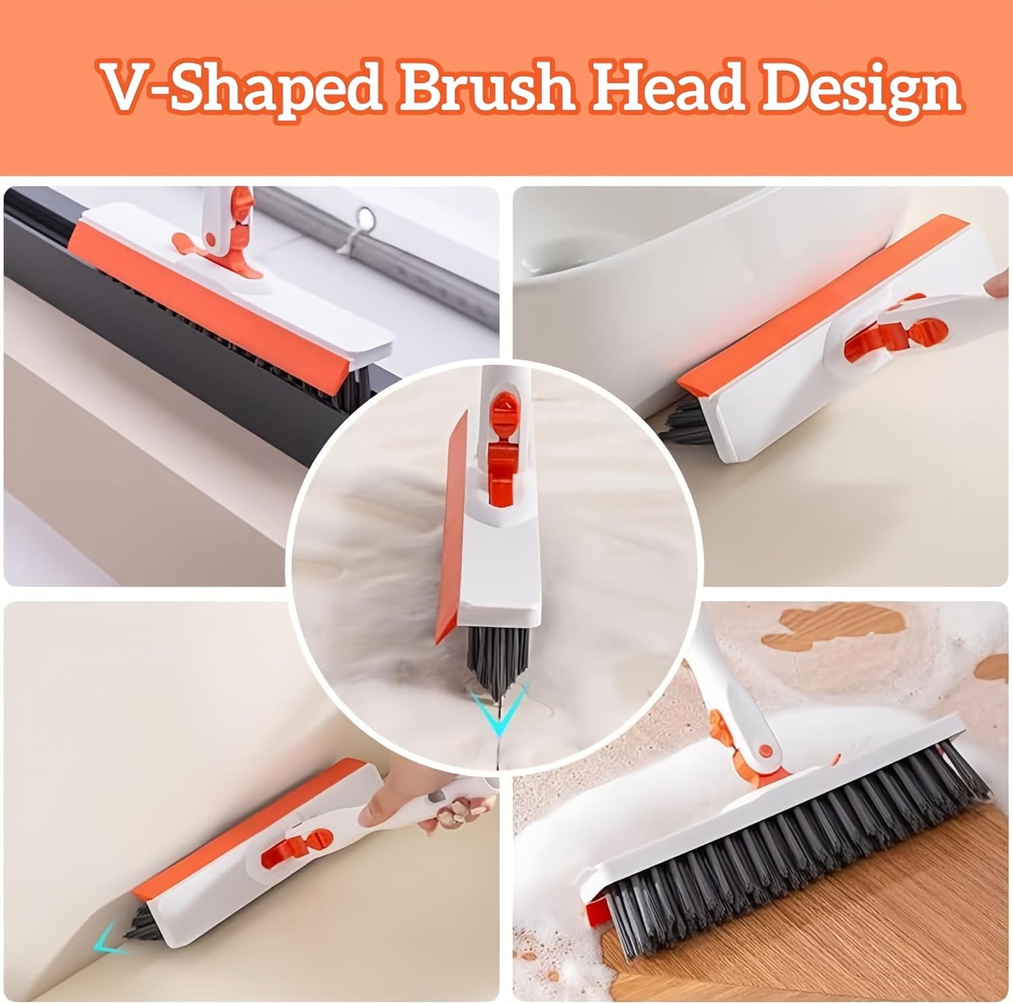 Grout Cleaning Brush with Adjustable Long Handle, V-Shaped Grout Scrub Brush for Tile Floors, 2 in 1 Stiff Bristle Scrub Brush for Crevice, Tile Line, Shower, Kitchen, Bathroom