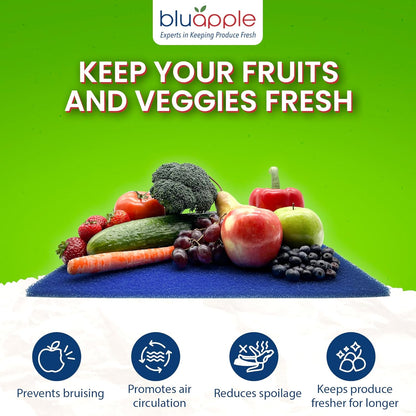 Bluapple FreshMats - Refrigerator Bin Liners, Fridge Drawer Mats - Keeps Produce Fresh Longer, Prevents Bruising, Promotes Air Circulation - BPA-Free Polyurethane Foam - (4-Piece Set, 12"x15", Green)