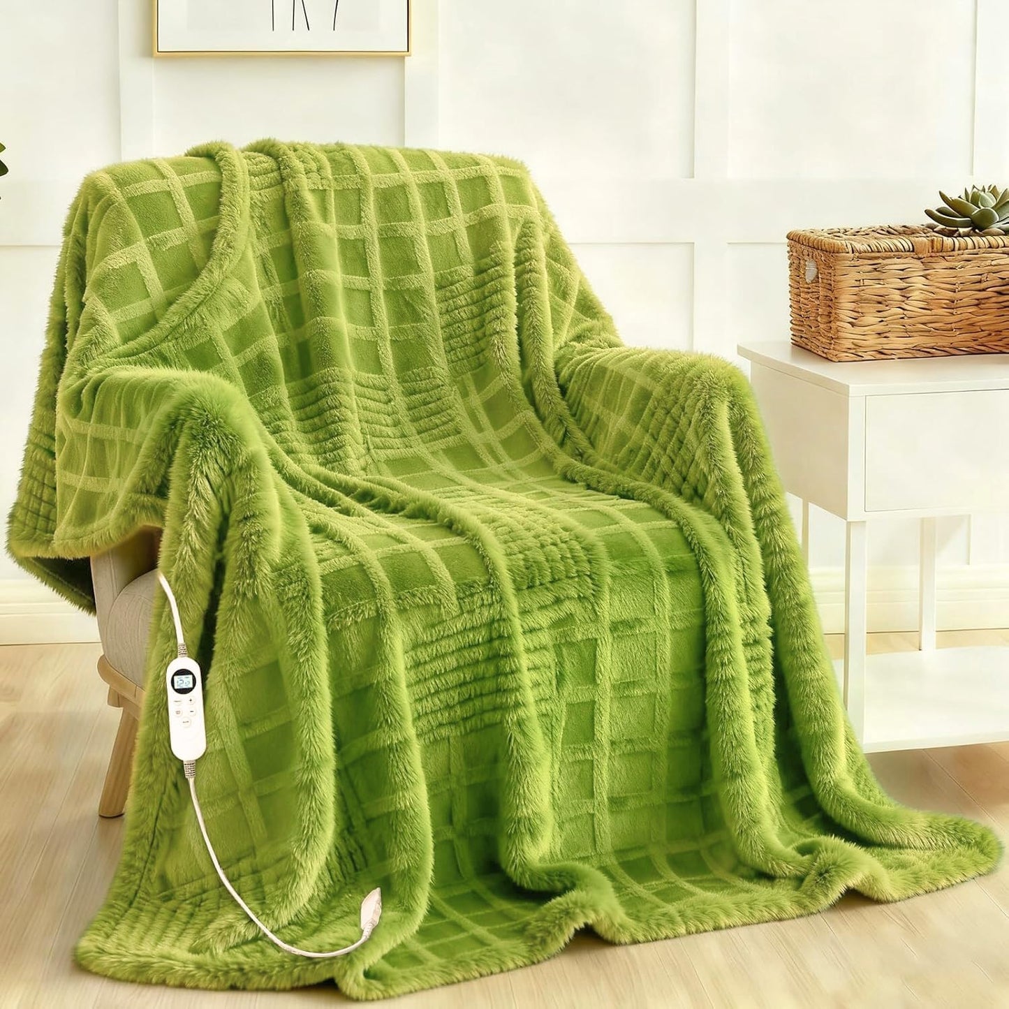 Heated Blanket Electric Throw, 50"X60" Heating Blanket Waffle with 12 Heat Levels, Fast Heating Blanket with 1-12H Timer, Overheat Protection with ETL & FCC for Bed Home Office Sofa (Light Gray）
