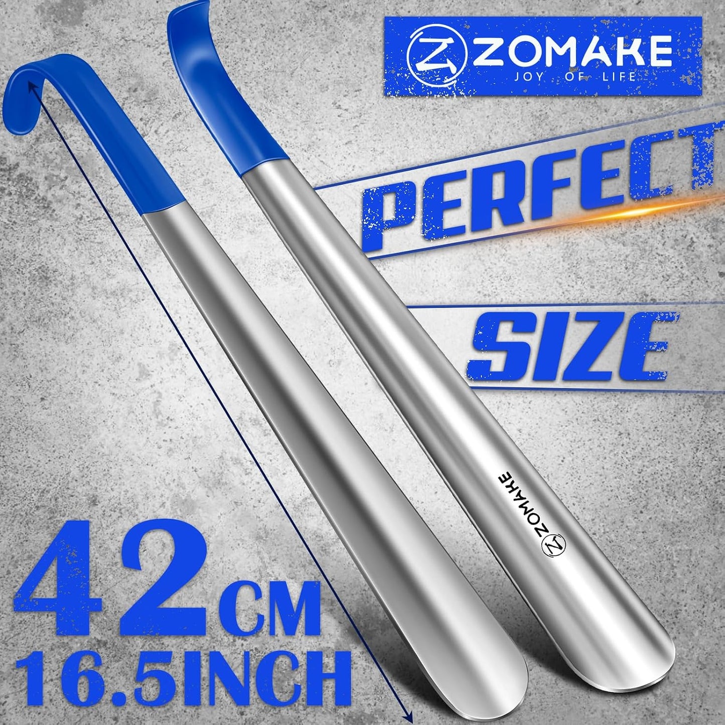 ZOMAKE Shoe Horn Long Handle for Seniors Men Women, Metal Shoehorn 16.5" | Stainless Steel Boot Horn Shoe Spoon Helper, Comfort Grip Handle, Smooth Edges, No Bending Required, Shoe Care for Daily Use