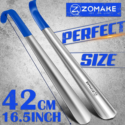 ZOMAKE Shoe Horn Long Handle for Seniors Men Women, Metal Shoehorn 16.5" | Stainless Steel Boot Horn Shoe Spoon Helper, Comfort Grip Handle, Smooth Edges, No Bending Required, Shoe Care for Daily Use