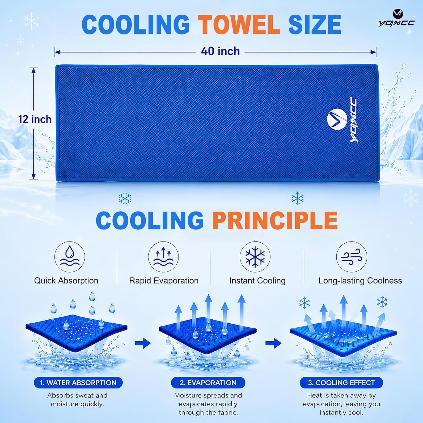 YQXCC 4 Pack Cooling Towels 40"x12", Cold Cool for Neck & Face | Cooling Neck Wraps, Soft Breathable Microfiber Chilly Towels, Ideal for Gym, Yoga, Golf, Running, Camping & Hot Weather