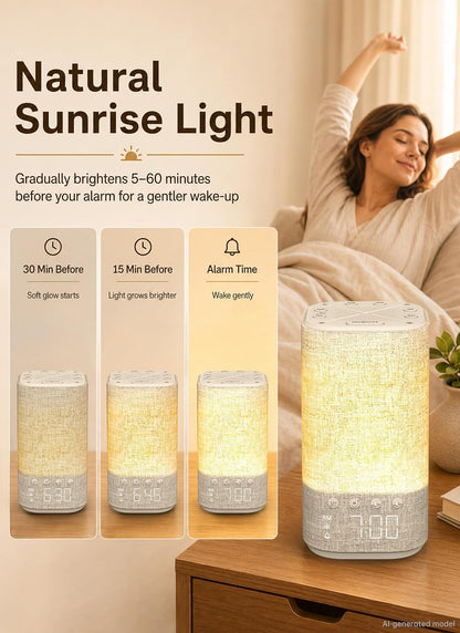 Sunrise Alarm Clock Sound Machine for Bedroom: Natural Wake Up Light | Dimmable Night Light Clock - Bluetooth Speaker - 25 Sleep Sounds - White Noise Machine for Baby Adults Kids