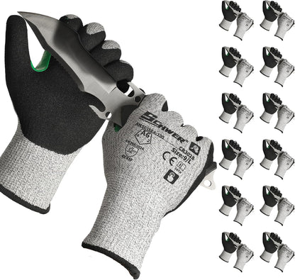 Schwer 12 Pairs A5 Cut Resistant Gloves, Non PFAS & Fiberglass，CR3088, L | Non PFAS Fiberglass, PU Coating, Strong Grip, Abrasion Resistant, for Glass Cutting, Warehouse Handling, Gardening Work