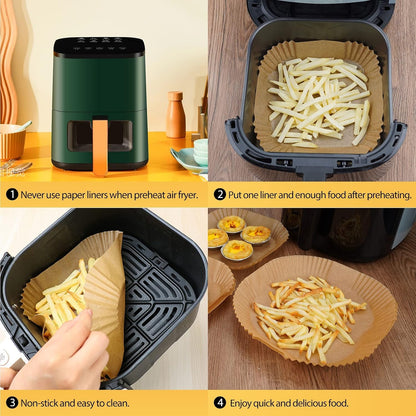 Air Fryer Liners Disposable, 100Pcs 8" Square Air Fryer Paper for 5-8 QT | Waterproof and Oilproof for Easy Cleanup, Unbleached Non-Stick Parchment Paper for 5-8 QT Air Fryer, Baking, Microwave, Oven