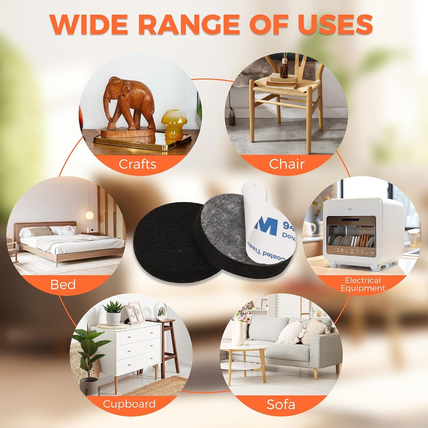 Felt Furniture Pads, 40 x 5 x 0.12 Inch Felt Strips | Non Slip Self Adhesive Cuttable Heavy Duty Felt Tape for Protecting Hardwood Floors Chair Wall Protector, Black