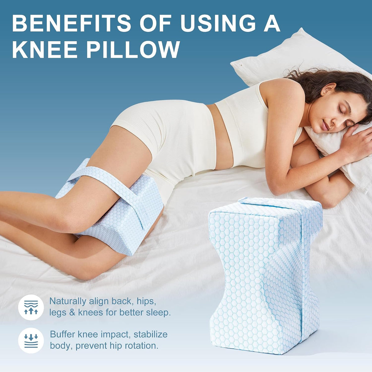 UJPFEO Knee Pillow for Side Sleepers, Leg Pillow for Sciatica, Back, HIPS, Knees, Joints Pain Relief,Pillows for Between Legs While Sleeping Spine Alignment Support & Relieves Pressure,Cooling White