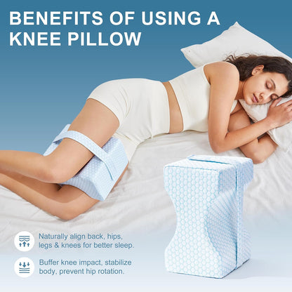 UJPFEO Knee Pillow for Side Sleepers, Leg Pillow for Sciatica, Back, HIPS, Knees, Joints Pain Relief,Pillows for Between Legs While Sleeping Spine Alignment Support & Relieves Pressure,Cooling White
