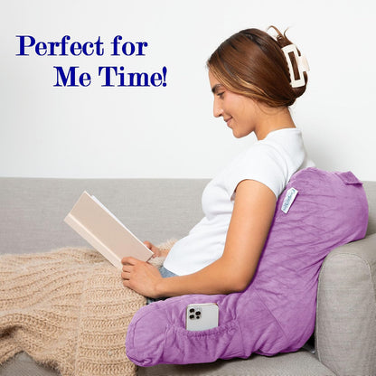 Reading Pillow for Bed with Arms Pockets for Adults, Large Grey | Bed Pillow for Sitting Up for Nursing, Breast Feeding, Bedrest or Relief from GERD or Heartburn; Removable, Washable Cover
