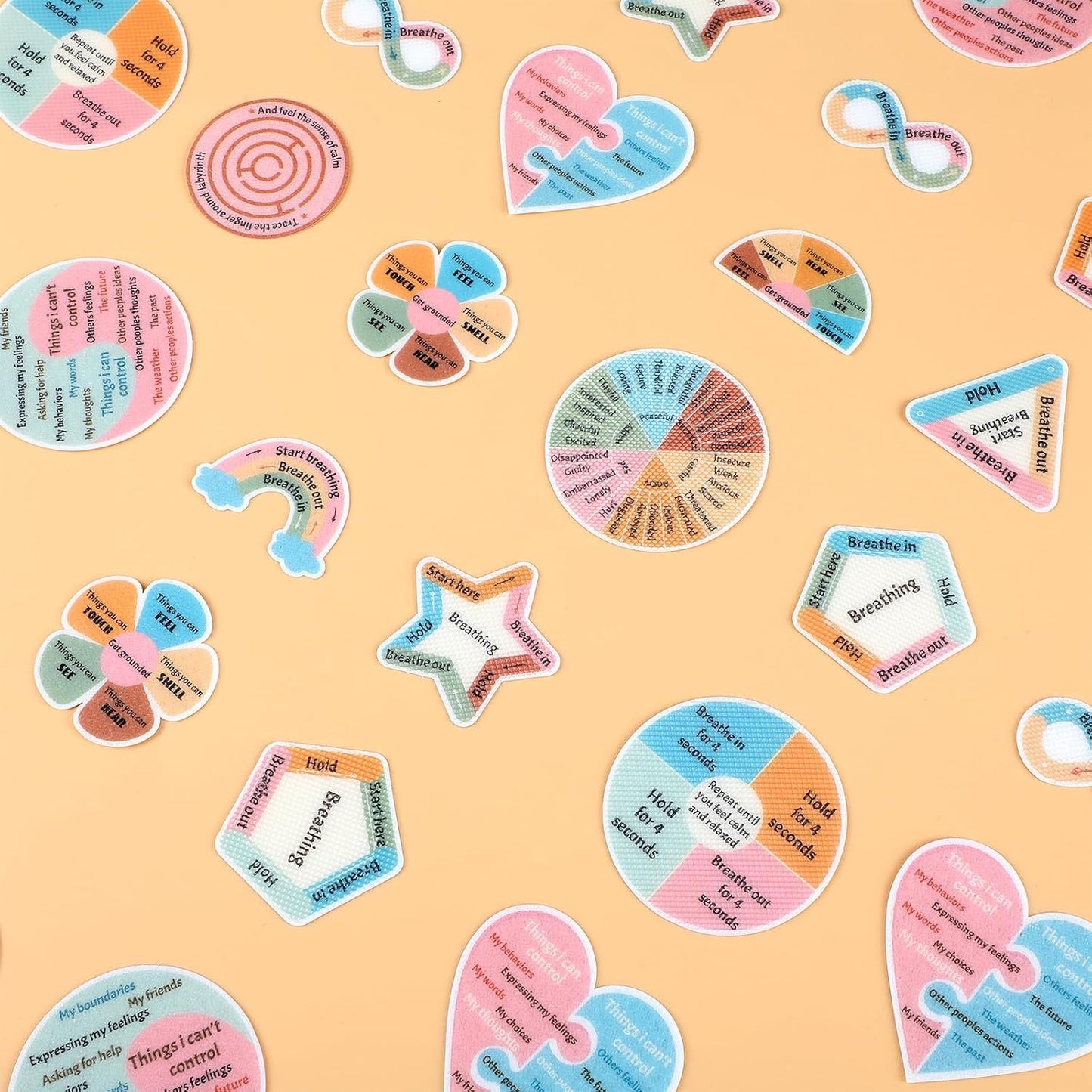 144 Pcs Breath Calm Anxiety Sensory Stickers Reusable Tactile Textured Mindfulness Sticker Fidget Silent Adhesive Sensory Strips for Christmas School Office Adult Teen Tension Student Classroom Supply