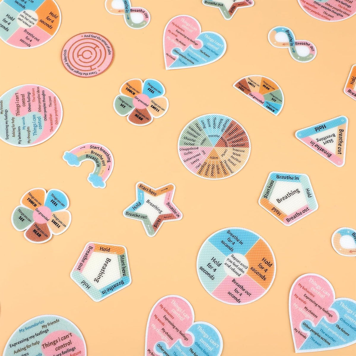 144 Pcs Breath Calm Anxiety Sensory Stickers Reusable Tactile Textured Mindfulness Sticker Fidget Silent Adhesive Sensory Strips for Christmas School Office Adult Teen Tension Student Classroom Supply