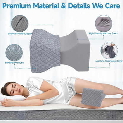 TranquilRelax Knee Pillow for Side Sleepers, Leg Pillow for Side Sleeping | Smooth Pillow for Spine Aligning, Comfortable Memory Foam Pillow for Hip, Back, Sciatica, Knee, Joints Pain (White)