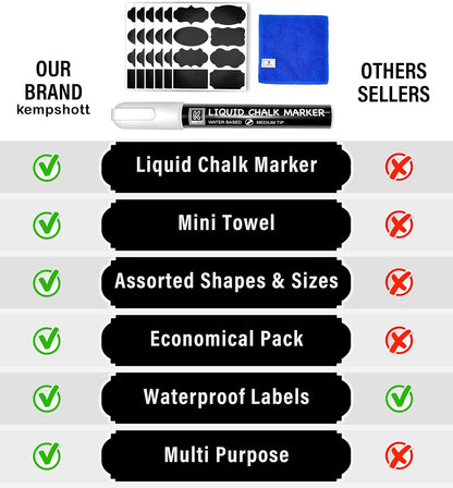 Chalkboard Labels for Jars, 162pcs Waterproof Reusable Stickers with Marker | 12 Shapes & 3 Sizes Chalk Sticker Labels for Jars & Containers, Easy-Wipe Labels Include Erasable Liquid Chalk Marker & Cloth