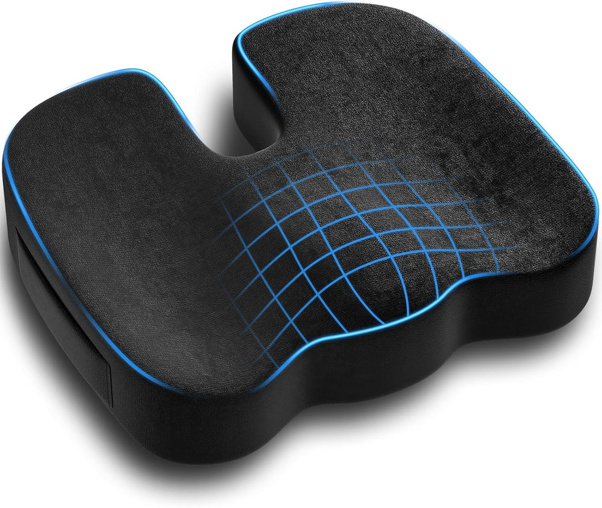 Seat Cushion for Office Chair, Ergonomic Memory Foam Seat Cushion for Long Sitting and Driving, Tailbone Relief Cushion for Office Chairs and Car Seats, Non-Slip Bottom, Washable Cover, Black
