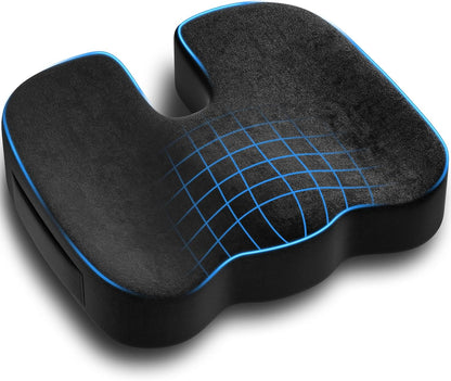 Seat Cushion for Office Chair, Ergonomic Memory Foam Seat Cushion for Long Sitting and Driving, Tailbone Relief Cushion for Office Chairs and Car Seats, Non-Slip Bottom, Washable Cover, Black