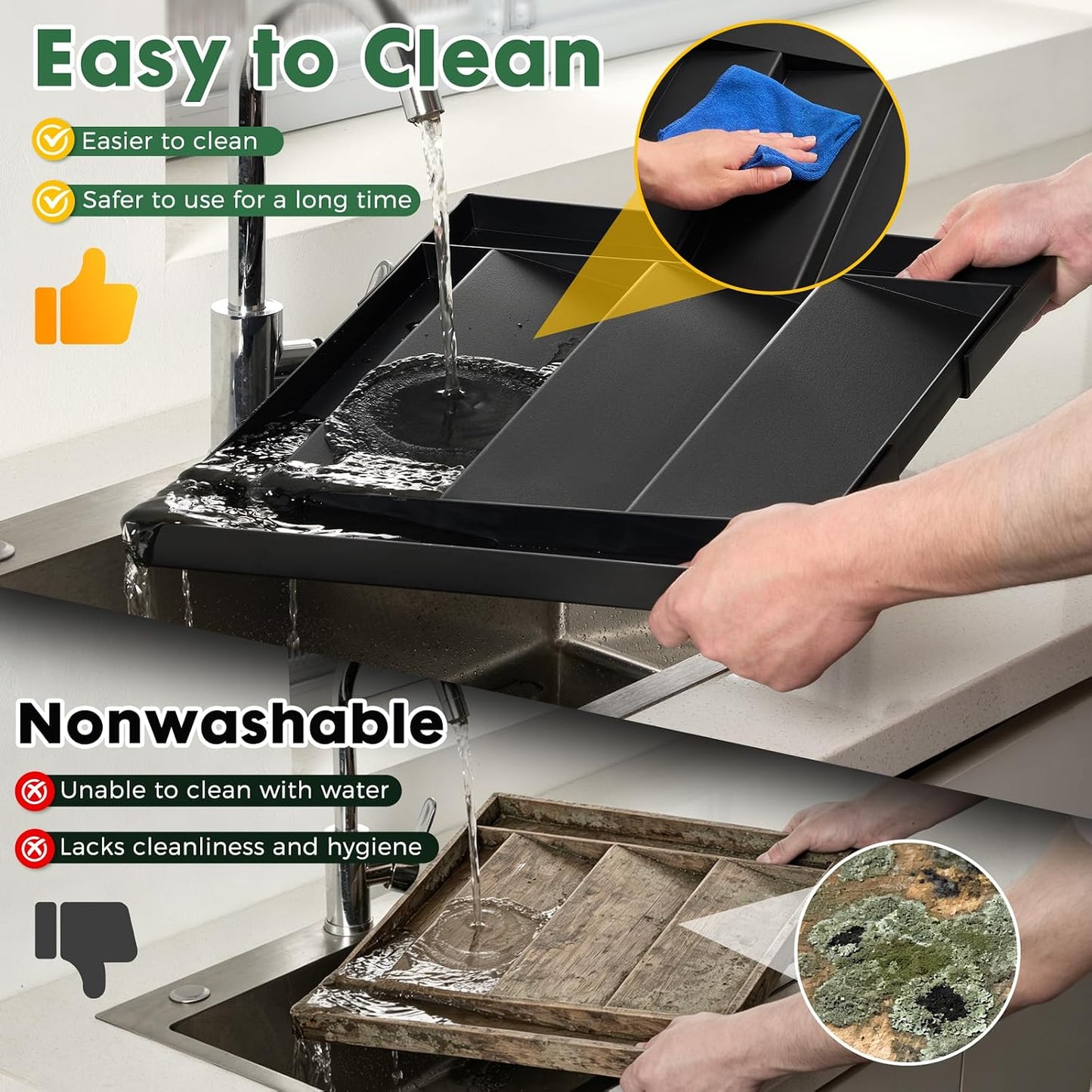 Expandable Drawer Organizer for Utensils & Office – 5 Compartment + 2 Utensil Slots, 11.8" to 23.4" Adjustable Black ABS Tray for Kitchen Flatware, Desk, Vanity & Junk Drawers