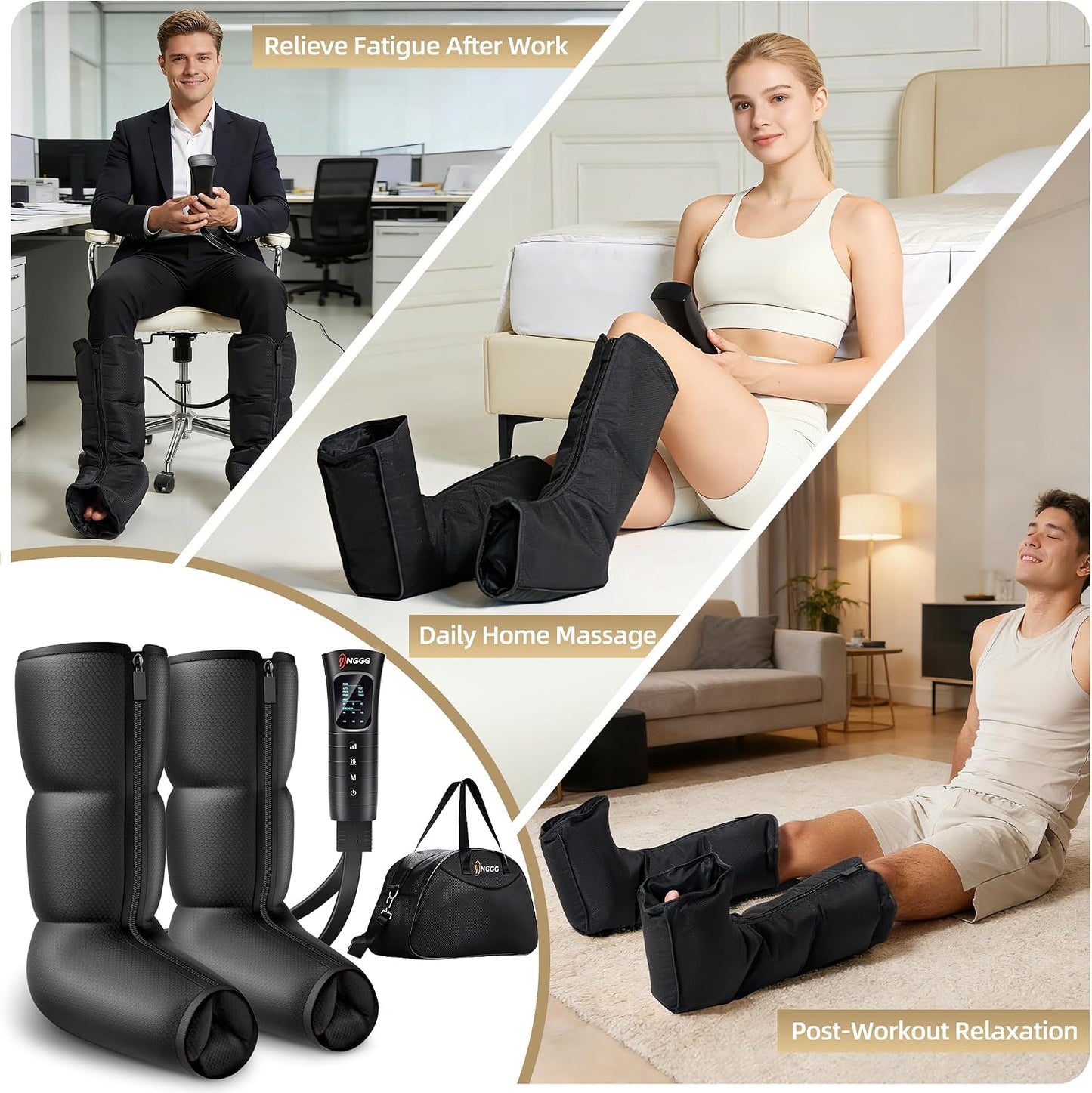 YINGGG Leg Compression Massager with Heat, Foot & Calf Massager Boots for Circulation, Professional Sequential Compression Boots with 6 Modes, 6 Intensities, 3 Heat-M03
