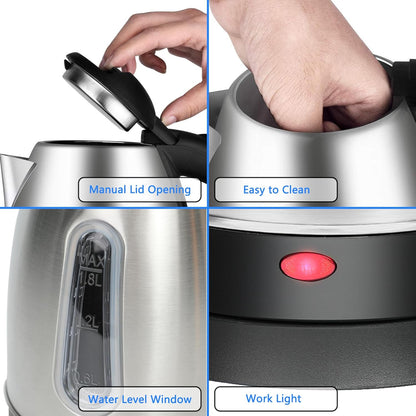 Stainless Steel Electric Kettle, 1.8 Liters Tea, Coffee Kettle & Hot Water Boiler, 360° Swivel Base, BPA Free, Auto Shut-Off, Boil-Dry Proof, 1100W
