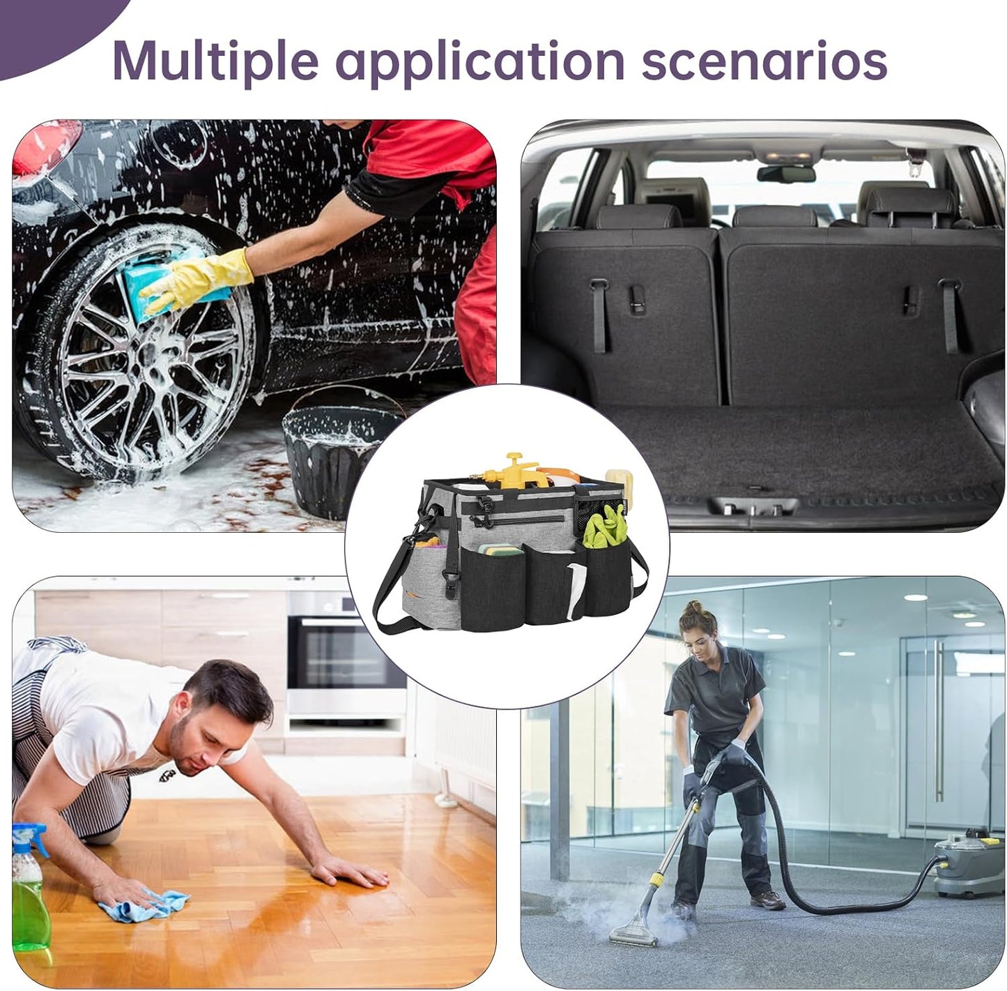 IBVIVIC Wearable Cleaning Caddy Bag for Cleaning Supplies, Black | Cleaning Organizer Tote Bag with Handle & Shoulder Straps Kitchen Cleaning Supplies Storage Bag for Cleaners & Housekeepers