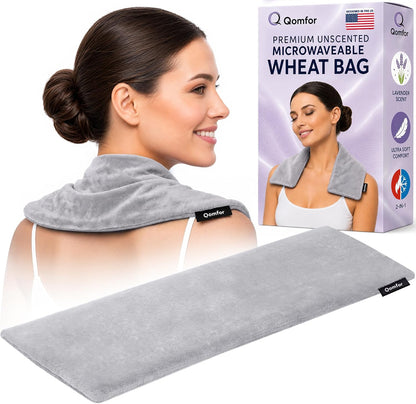 Qomfor - Microwavable Heating Pad - Purple - Lavender Scented Heat Pack - Therapeutic Heat Wrap for Neck, Shoulders & Period Cramps Pain Relief - Reusable Hot/Cold Therapy Bag