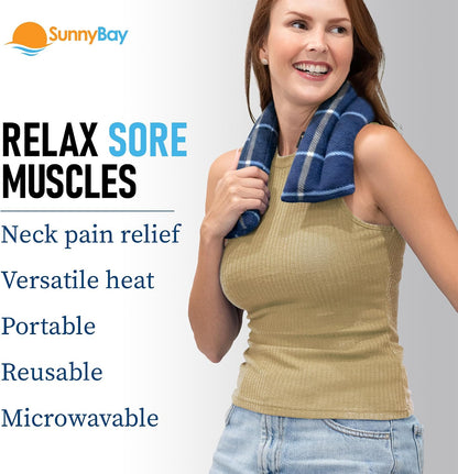 SunnyBay Microwavable Heating Pads, Microwavable Moist Heated Neck and Shoulder Wrap, Versatile Weighted Beanbag Cold Pack or Warm Compress, 2.2 lbs, 26x4 Inches, Navy Blue