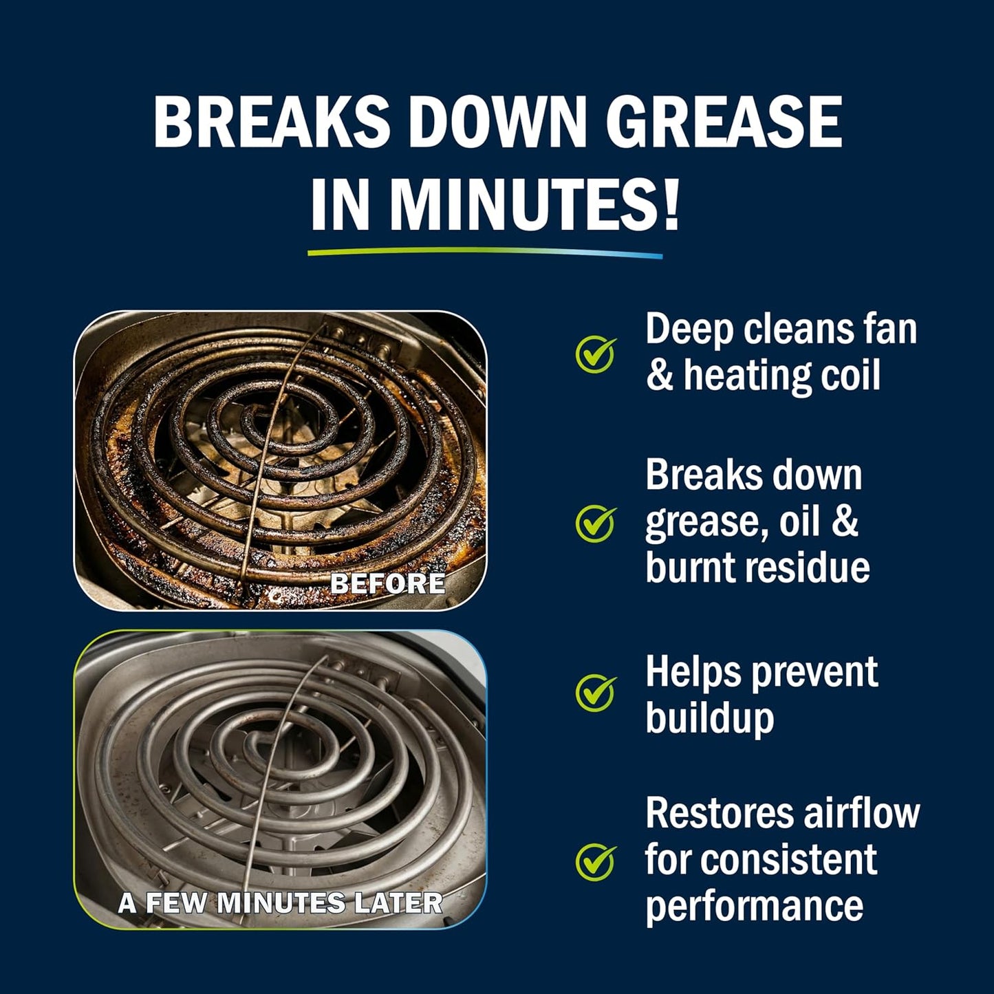 Air Fryer Cleaner and Degreaser. 6 Powder Sachets with Brush. Cuts Grease, Burnt Food and Odors. For Basket, Drawer, Grill and Crisper Plate. Nonstick Safe