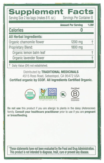 Traditional Medicinals Organic Chamomile with Lavender Herbal Tea, 16 Tea Bags (Pack of 1)