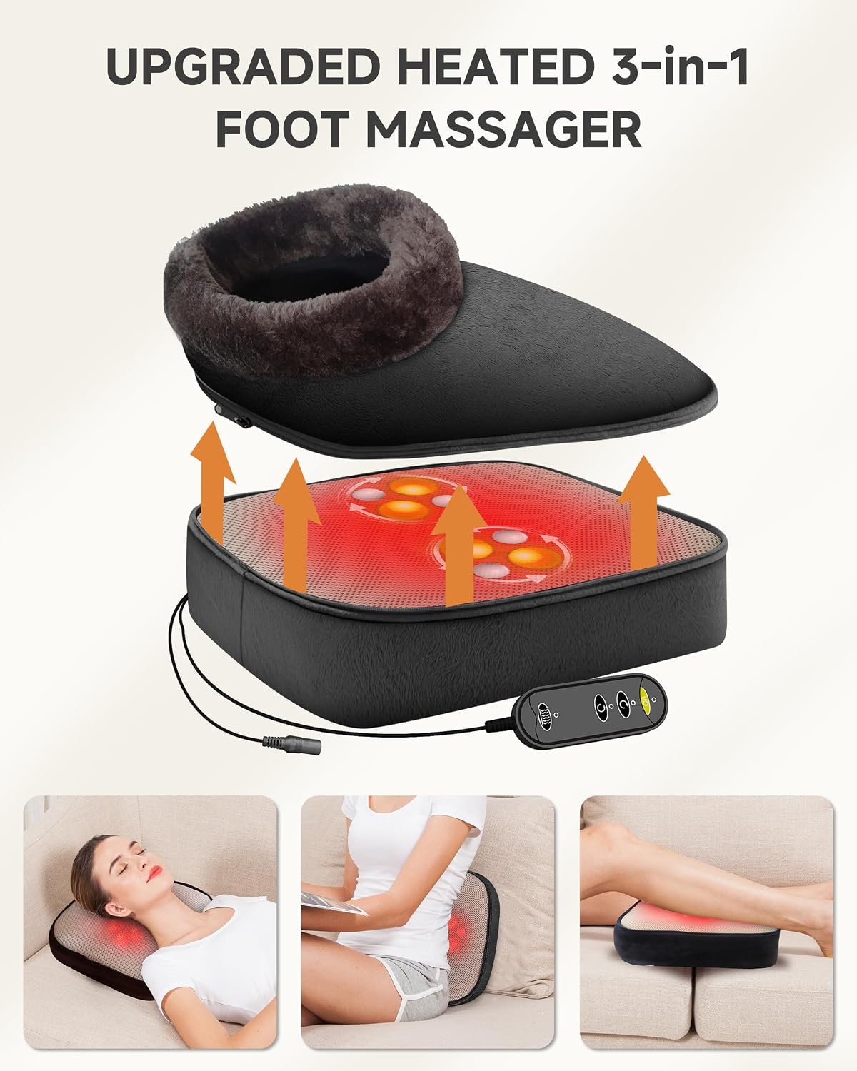 Snailax Shiatsu Foot Massager with Heat, Foot Warmer with Removable Cover
